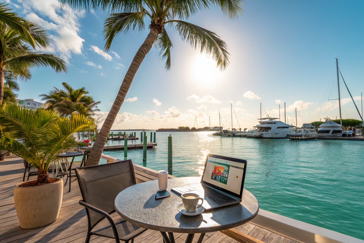 Waterfront workspace representing a Florida small business going online